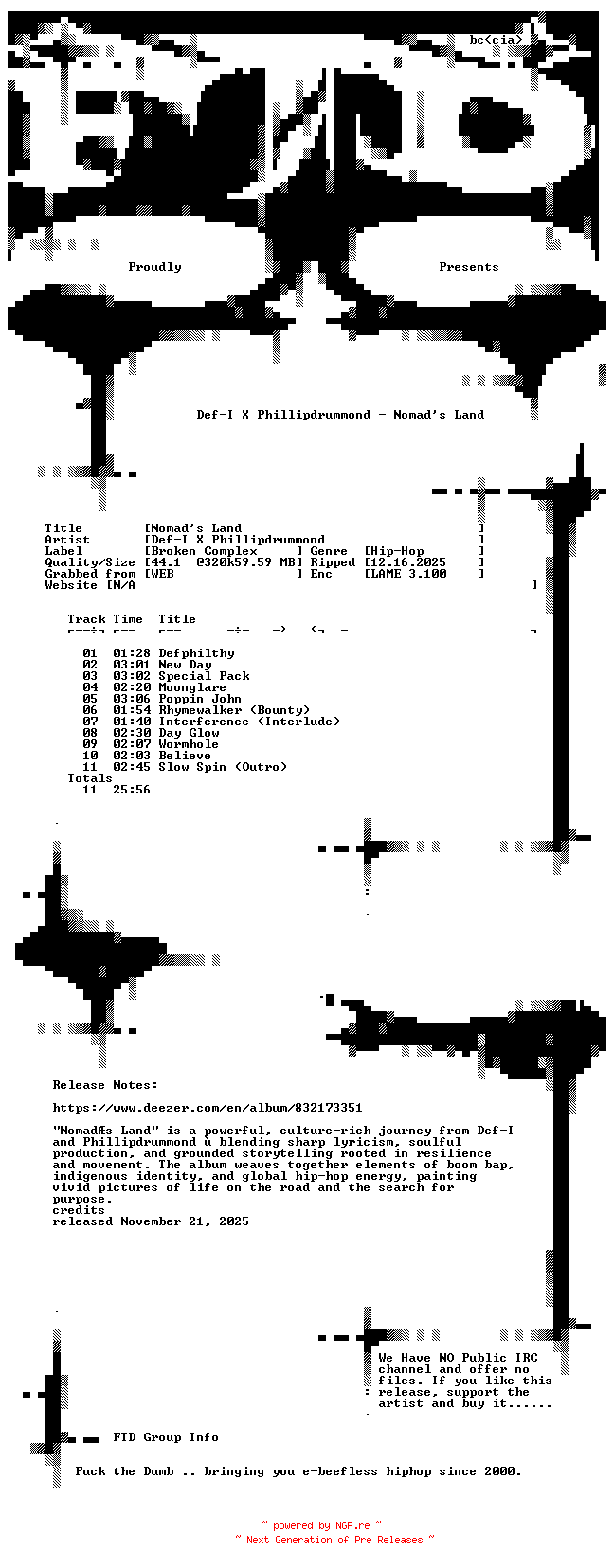 NFO for the release Def-I_x_Phillipdrummond-Nomads_Land-WEB-2025-FTD by FTD