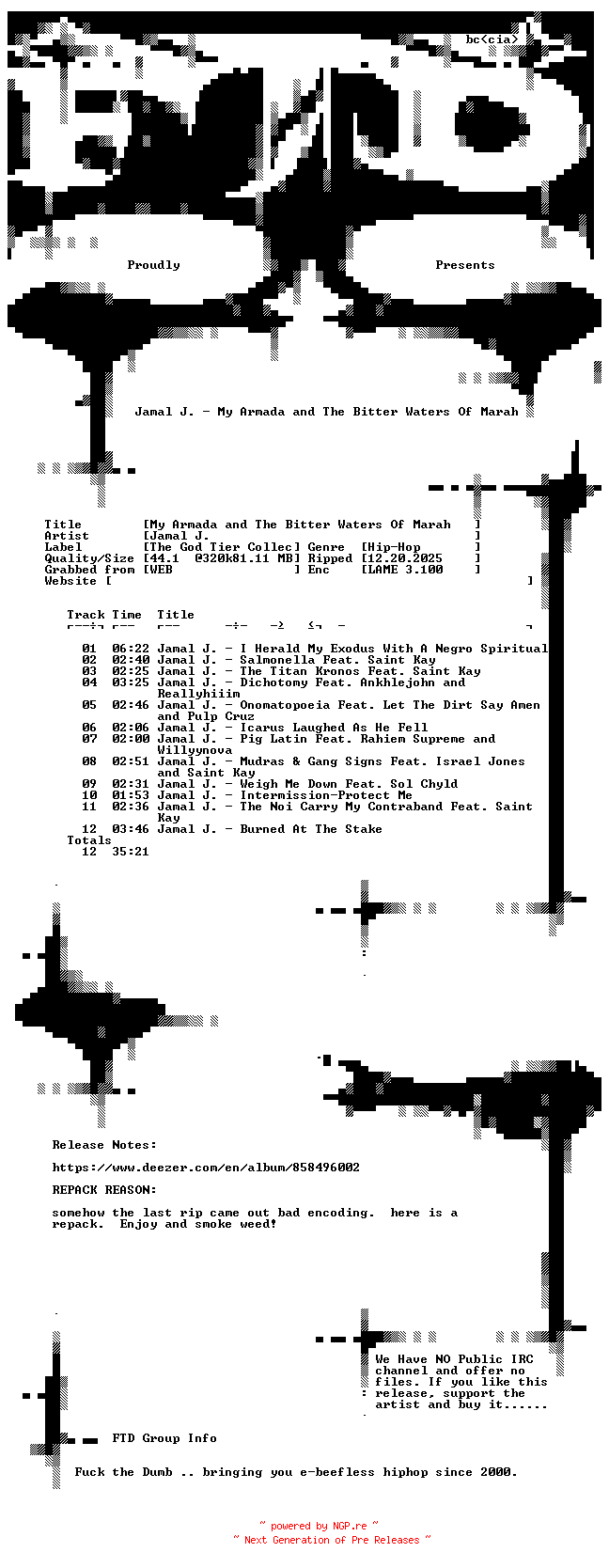 NFO for the release Jamal_J.-My_Armada_and_The_Bitter_Waters_Of_Marah-REPACK-WEB-2025-FTD by FTD