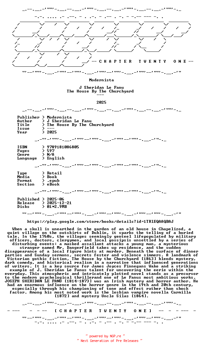NFO for the release J.Sheridan.Le.Fanu.-.The.House.By.The.Churchyard.2025.RETAIL.EPUB.eBook-CTO by CTO