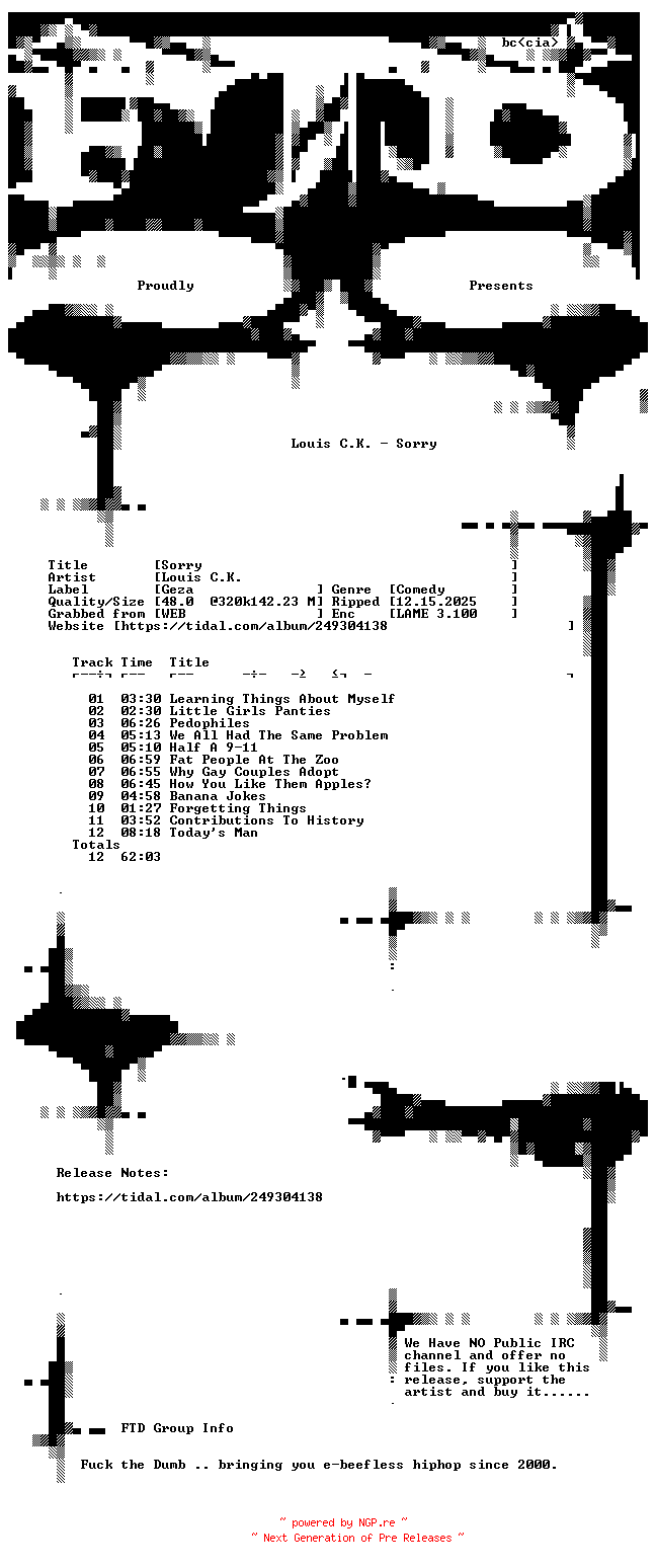 NFO for the release Louis_C.K.-Sorry-WEB-2021-FTD by FTD