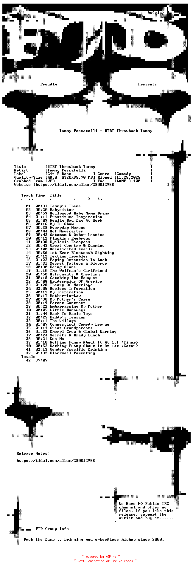 NFO for the release Tammy_Pescatelli-TBT_Throwback_Tammy-WEB-2019-FTD by FTD