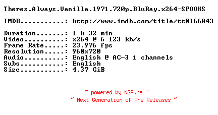 NFO for the release Theres.Always.Vanilla.1971.720p.BluRay.x264-SPOOKS by SPOOKS