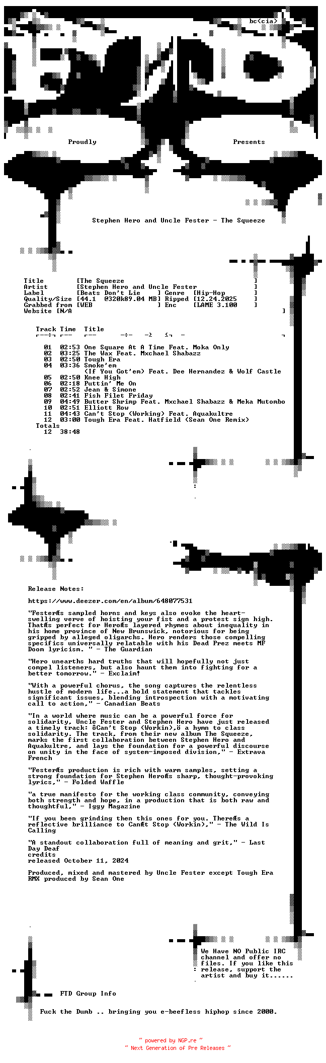 NFO for the release Stephen_Hero_and_Uncle_Fester-The_Squeeze-WEB-2024-FTD by FTD