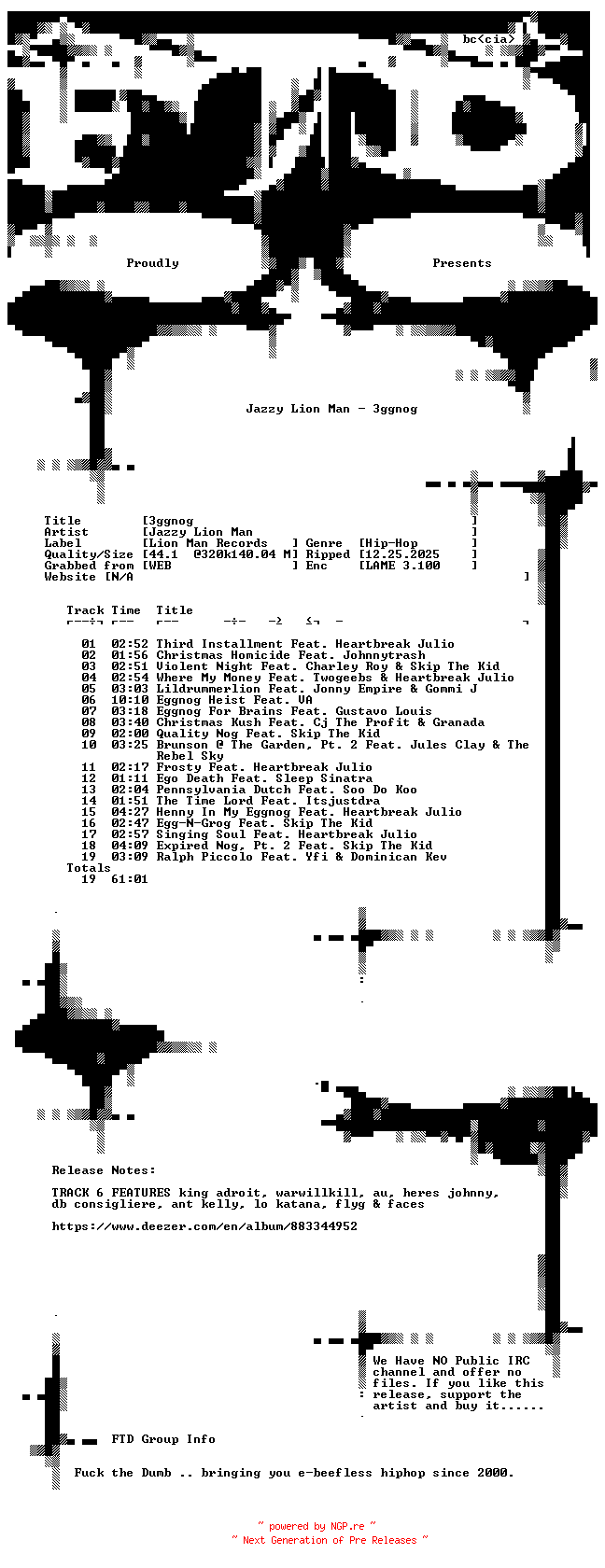 NFO for the release Jazzy_Lion_Man-3ggnog-WEB-2025-FTD by FTD