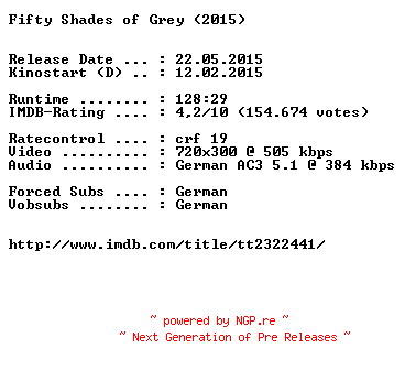 NFO for the release Fifty.Shades.of.Grey.UNRATED.German.2015.BDRiP.x264-EXQUiSiTE by EXQUiSiTE