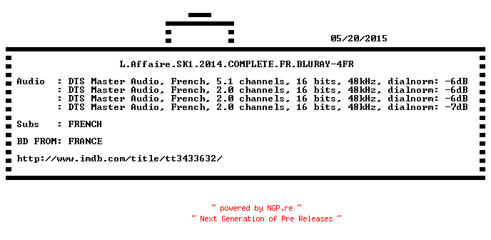 NFO for the release L.Affaire.SK1.2014.COMPLETE.FR.BLURAY-4FR by 4FR