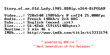 NFO for the release Story.of.an.Old.Lady.1985.BDRip.x264-BiPOLAR by BiPOLAR