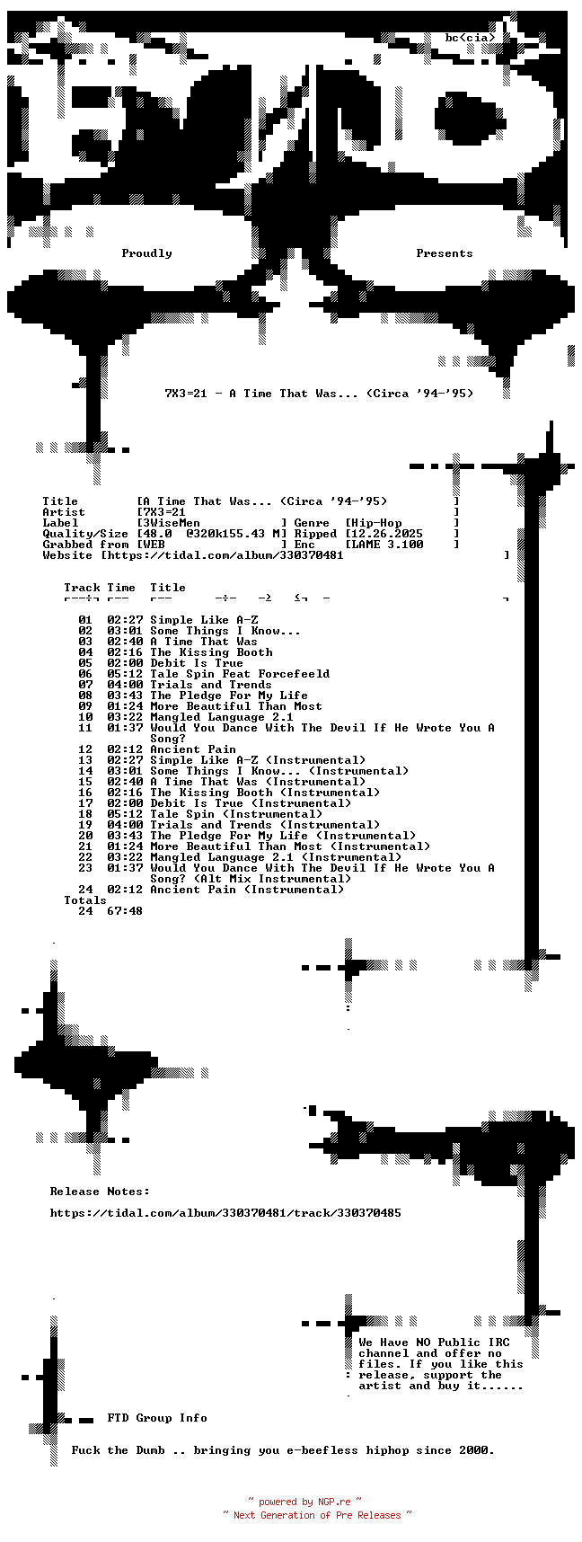 NFO for the release 7X321-A_Time_That_Was____(Circa_94-95)-WEB-2023-FTD by FTD