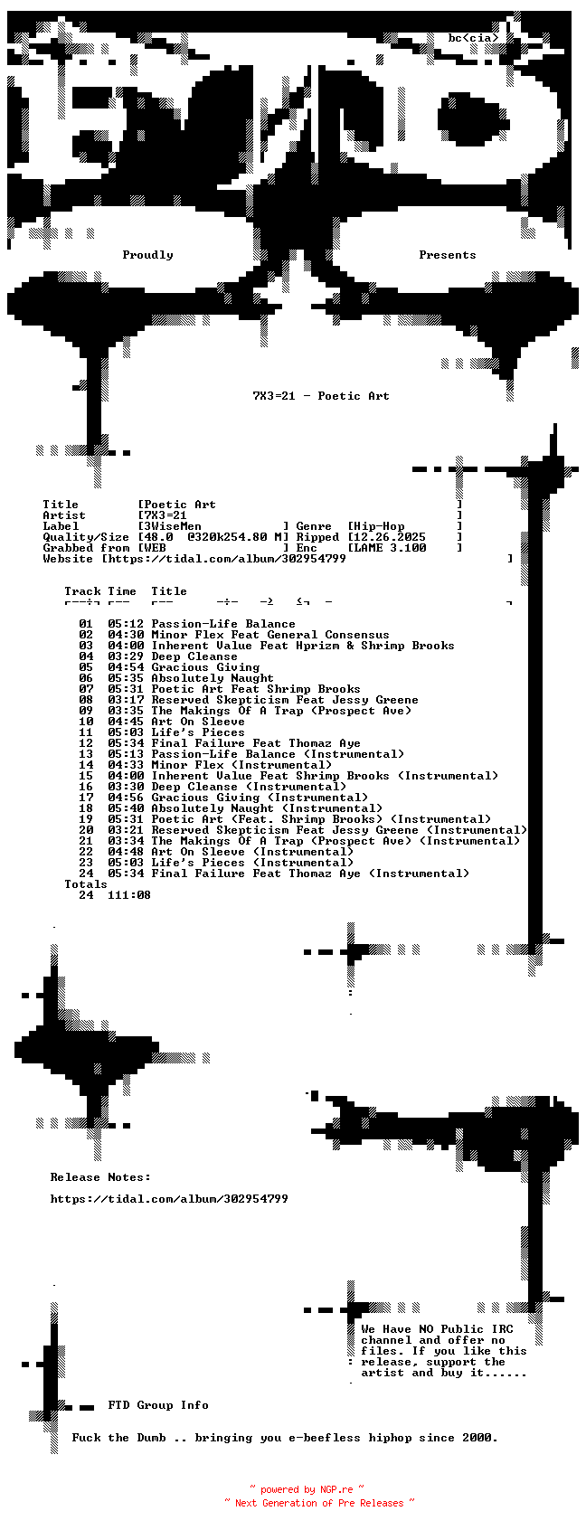 NFO for the release 7X321-Poetic_Art-WEB-2023-FTD by FTD