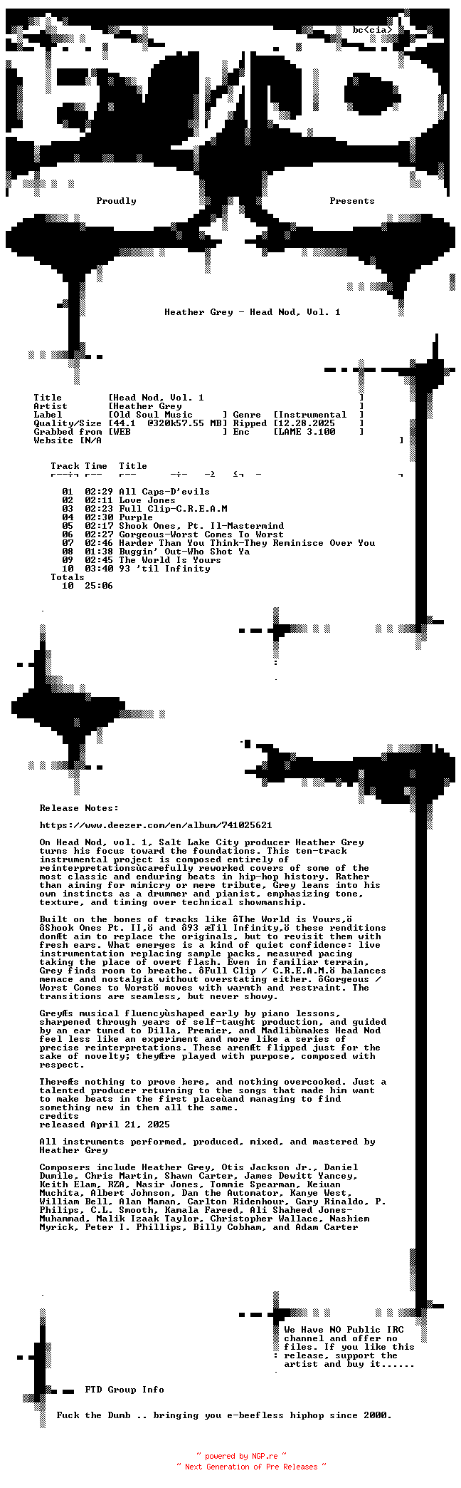 NFO for the release Heather_Grey-Head_Nod_Vol._1-WEB-2025-FTD by FTD