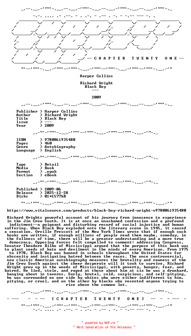 NFO for the release Richard.Wright.-.Black.Boy.2009.RETAIL.EPUB.eBook-CTO by CTO