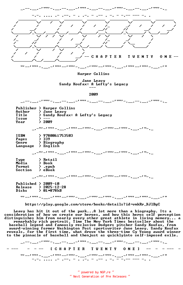 NFO for the release Jane.Leavy.-.Sandy.Koufax.A.Leftys.Legacy.2009.RETAIL.EPUB.eBook-CTO by CTO