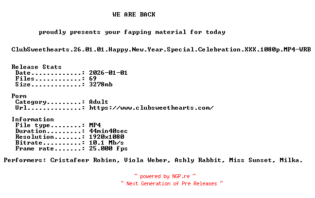 NFO for the release ClubSweethearts.26.01.01.Happy.New.Year.Special.Celebration.XXX.1080p.MP4-WRB by WRB