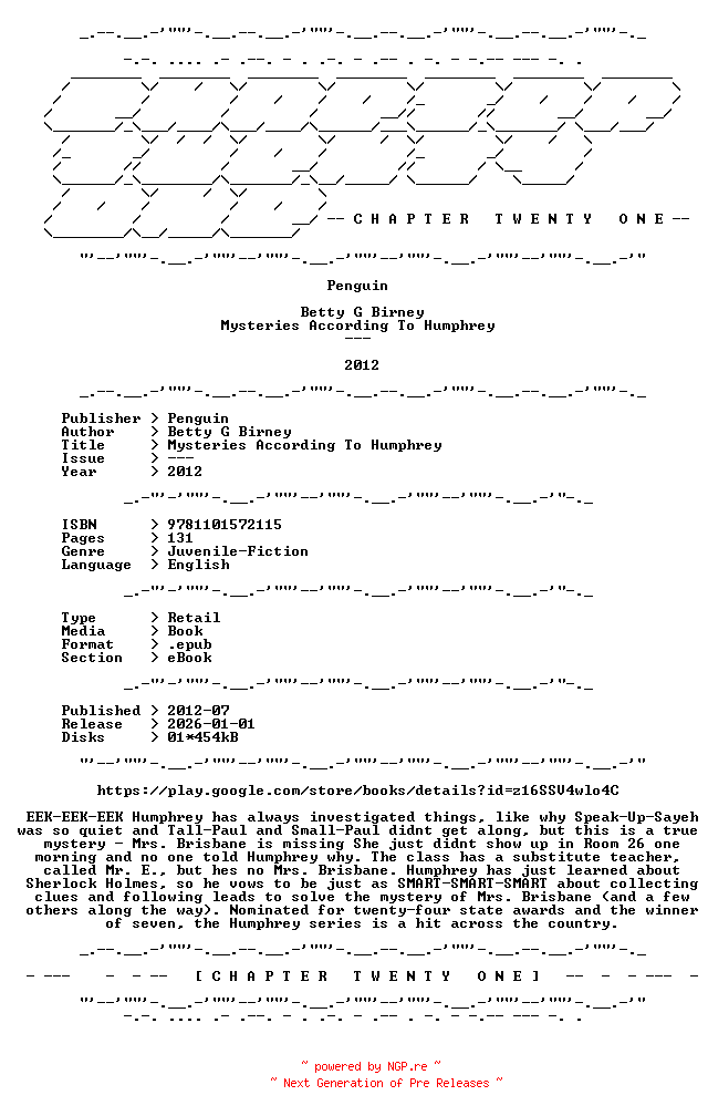 NFO for the release Betty.G.Birney.-.Mysteries.According.To.Humphrey.2012.RETAIL.EPUB.eBook-CTO by CTO
