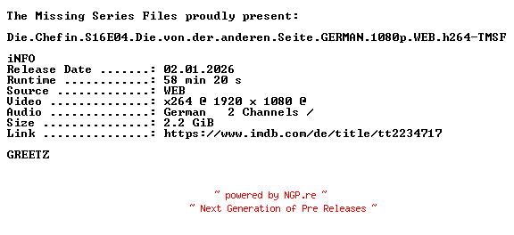 NFO for the release Die.Chefin.S16E04.Die.von.der.anderen.Seite.GERMAN.1080p.WEB.h264-TMSF by TMSF