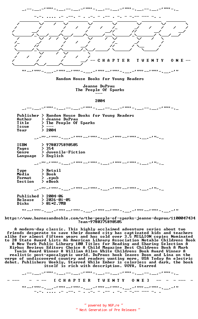 NFO for the release Jeanne.DuPrau.-.The.People.Of.Sparks.2004.RETAIL.EPUB.eBook-CTO by CTO