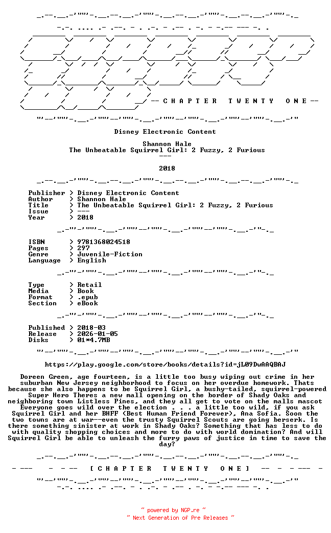 NFO for the release Shannon.Hale.-.The.Unbeatable.Squirrel.Girl.2.Fuzzy.2.Furious.2018.RETAIL.EPUB.eBook-CTO by CTO