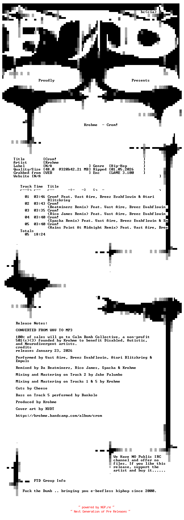 NFO for the release Krohme-Crom-SINGLE-WEB-2026-FTD by FTD
