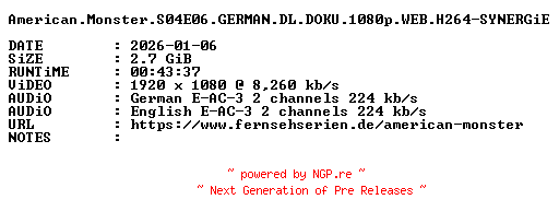 NFO for the release American.Monster.S04E06.GERMAN.DL.DOKU.1080p.WEB.H264-SYNERGiE by SYNERGiE