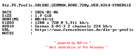 NFO for the release Die.PS.Profis.S01E02.GERMAN.DOKU.720p.WEB.H264-SYNERGiE by SYNERGiE