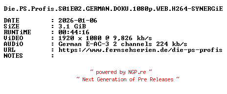NFO for the release Die.PS.Profis.S01E02.GERMAN.DOKU.1080p.WEB.H264-SYNERGiE by SYNERGiE