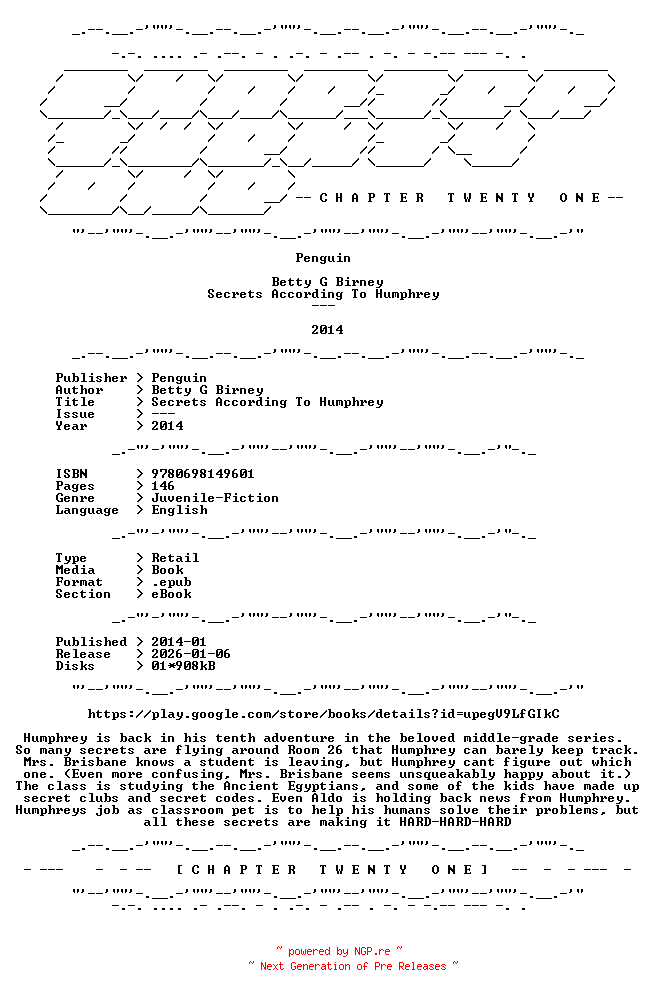 NFO for the release Betty.G.Birney.-.Secrets.According.To.Humphrey.2014.RETAIL.EPUB.eBook-CTO by CTO