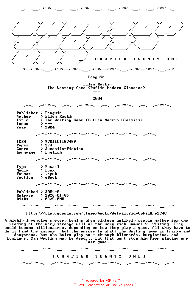 NFO for the release Ellen.Raskin.-.The.Westing.Game.Puffin.Modern.Classics.2004.RETAIL.EPUB.eBook-CTO by CTO