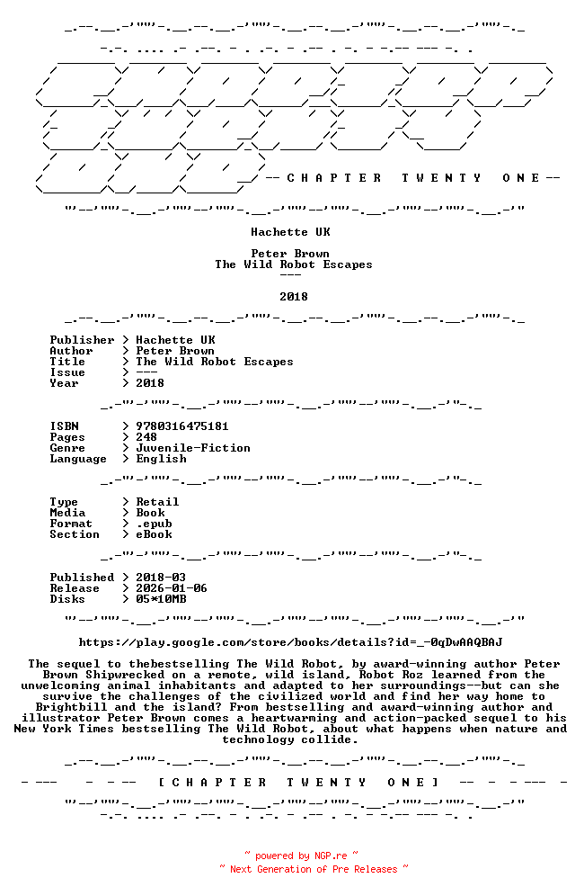 NFO for the release Peter.Brown.-.The.Wild.Robot.Escapes.2018.RETAIL.EPUB.eBook-CTO by CTO