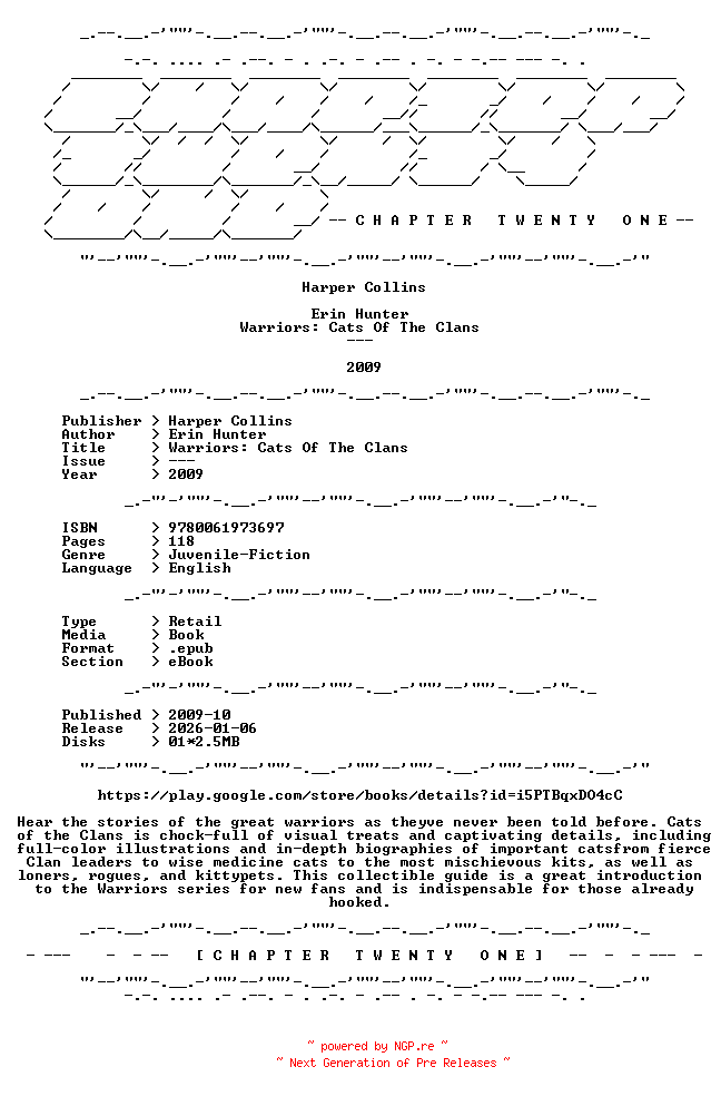 NFO for the release Erin.Hunter.-.Warriors.Cats.Of.The.Clans.2009.RETAIL.EPUB.eBook-CTO by CTO