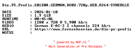 NFO for the release Die.PS.Profis.S01E08.GERMAN.DOKU.720p.WEB.H264-SYNERGiE by SYNERGiE