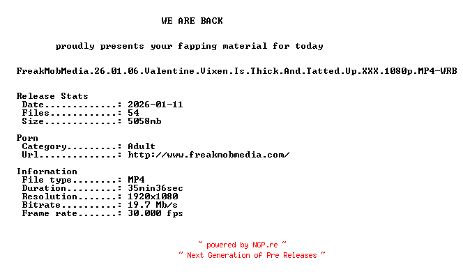 NFO for the release FreakMobMedia.26.01.06.Valentine.Vixen.Is.Thick.And.Tatted.Up.XXX.1080p.MP4-WRB by WRB