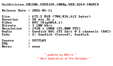 NFO for the release Guldtvisten.S01E06.SWEDiSH.1080p.WEB.h264-INGRID by INGRID