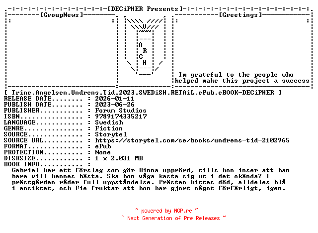 NFO for the release Trine.Angelsen.Undrens.Tid.2023.SWEDiSH.RETAiL.ePub.eBOOK-DECiPHER by DECiPHER