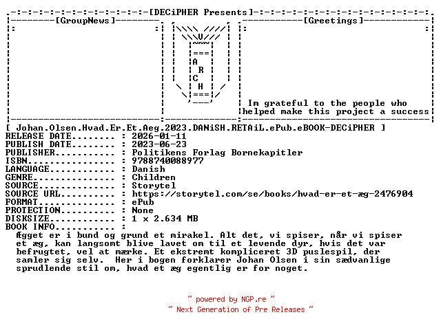 NFO for the release Johan.Olsen.Hvad.Er.Et.Aeg.2023.DANiSH.RETAiL.ePub.eBOOK-DECiPHER by DECiPHER