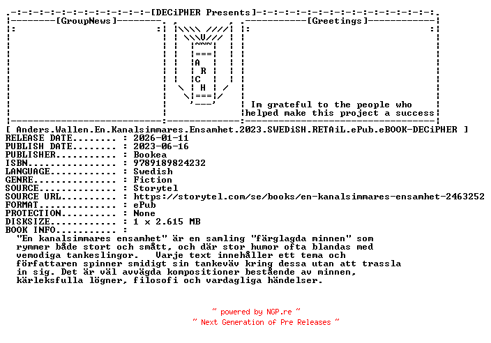 NFO for the release Anders.Wallen.En.Kanalsimmares.Ensamhet.2023.SWEDiSH.RETAiL.ePub.eBOOK-DECiPHER by DECiPHER