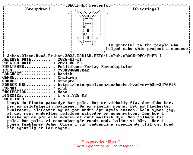 NFO for the release Johan.Olsen.Hvad.Er.Har.2023.DANiSH.RETAiL.ePub.eBOOK-DECiPHER by DECiPHER