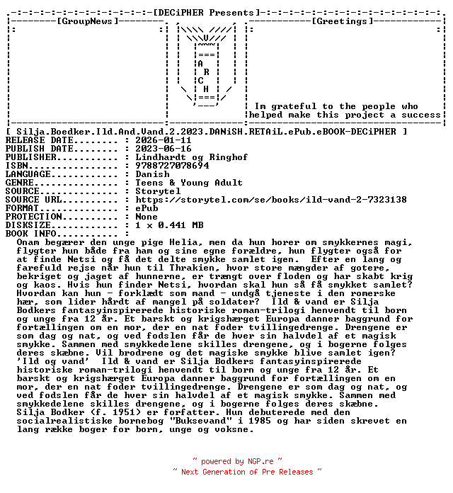 NFO for the release Silja.Boedker.Ild.And.Vand.2.2023.DANiSH.RETAiL.ePub.eBOOK-DECiPHER by DECiPHER