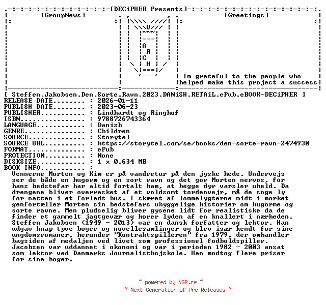 NFO for the release Steffen.Jakobsen.Den.Sorte.Ravn.2023.DANiSH.RETAiL.ePub.eBOOK-DECiPHER by DECiPHER