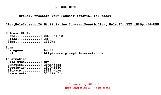 NFO for the release GloryHoleSecrets.26.01.12.Satine.Summers.Fourth.Glory.Hole.POV.XXX.1080p.MP4-WRB by WRB