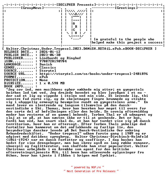 NFO for the release Walter.Christmas.Under.Tropesol.2023.DANiSH.RETAiL.ePub.eBOOK-DECiPHER by DECiPHER
