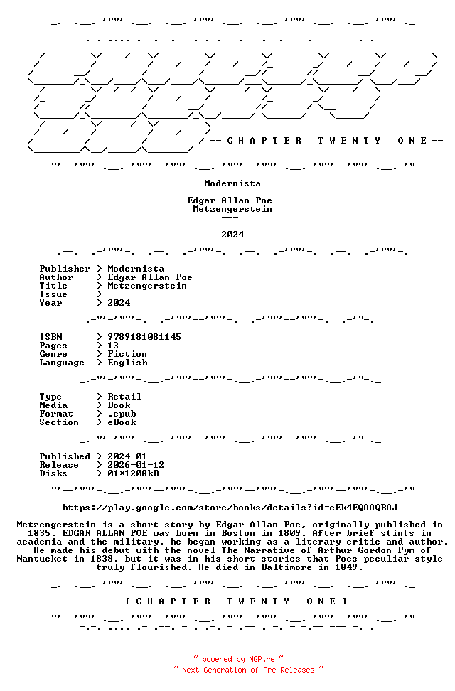 NFO for the release Edgar.Allan.Poe.-.Metzengerstein.2024.RETAIL.EPUB.eBook-CTO by CTO