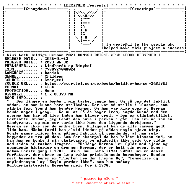 NFO for the release Wivi.Leth.Heldige.Herman.2023.DANiSH.RETAiL.ePub.eBOOK-DECiPHER by DECiPHER