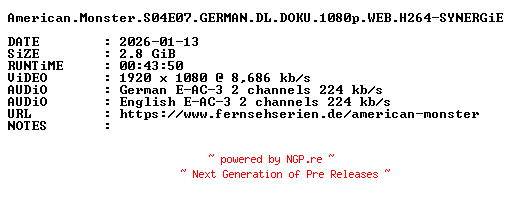 NFO for the release American.Monster.S04E07.GERMAN.DL.DOKU.1080p.WEB.H264-SYNERGiE by SYNERGiE