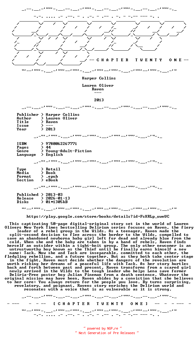 NFO for the release Lauren.Oliver.-.Raven.2013.RETAIL.EPUB.eBook-CTO by CTO
