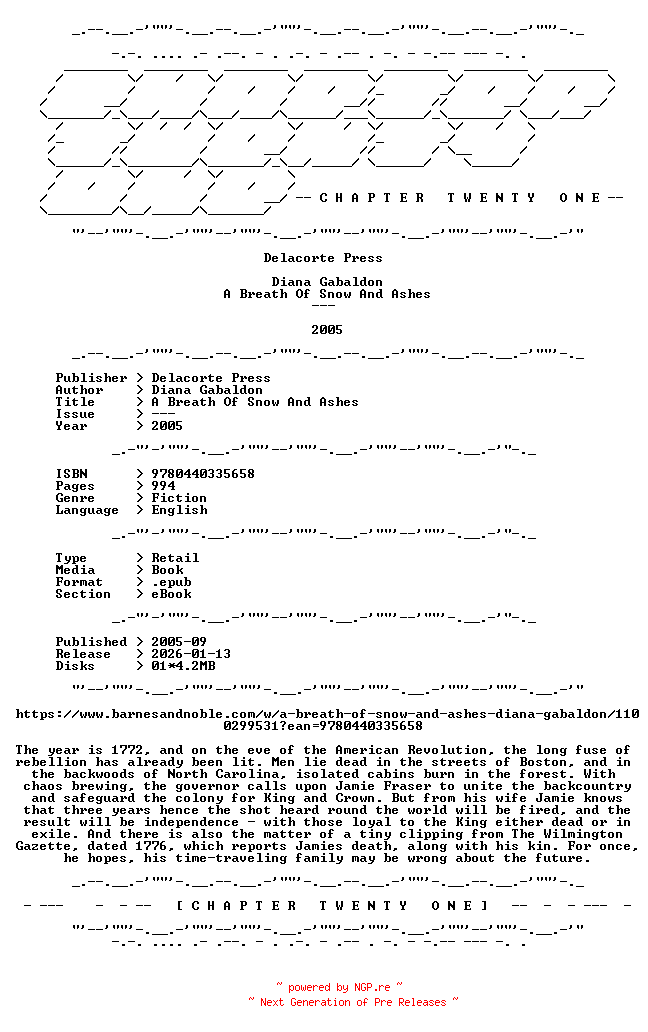 NFO for the release Diana.Gabaldon.-.A.Breath.Of.Snow.And.Ashes.2005.RETAIL.EPUB.eBook-CTO by CTO