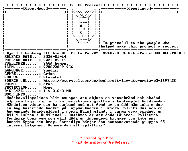 NFO for the release Kjell.E.Genberg.Ett.Liv.Att.Pruta.Pa.2023.SWEDiSH.RETAiL.ePub.eBOOK-DECiPHER by DECiPHER