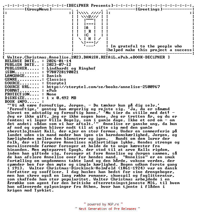 NFO for the release Walter.Christmas.Annelise.2023.DANiSH.RETAiL.ePub.eBOOK-DECiPHER by DECiPHER