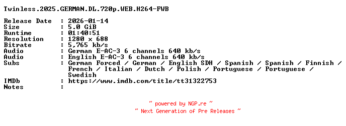 NFO for the release Twinless.2025.GERMAN.DL.720p.WEB.H264-FWB by FWB