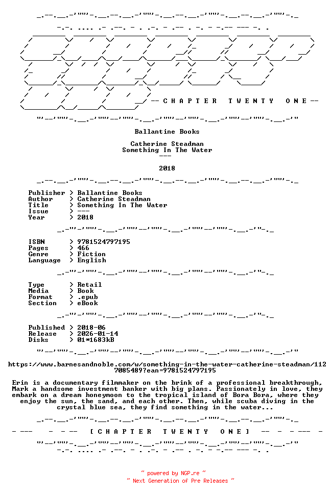 NFO for the release Catherine.Steadman.-.Something.In.The.Water.2018.RETAIL.EPUB.eBook-CTO by CTO