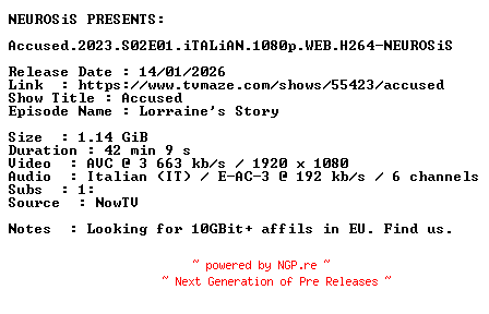 NFO for the release Accused.2023.S02E01.iTALiAN.1080p.WEB.H264-NEUROSiS by NEUROSiS